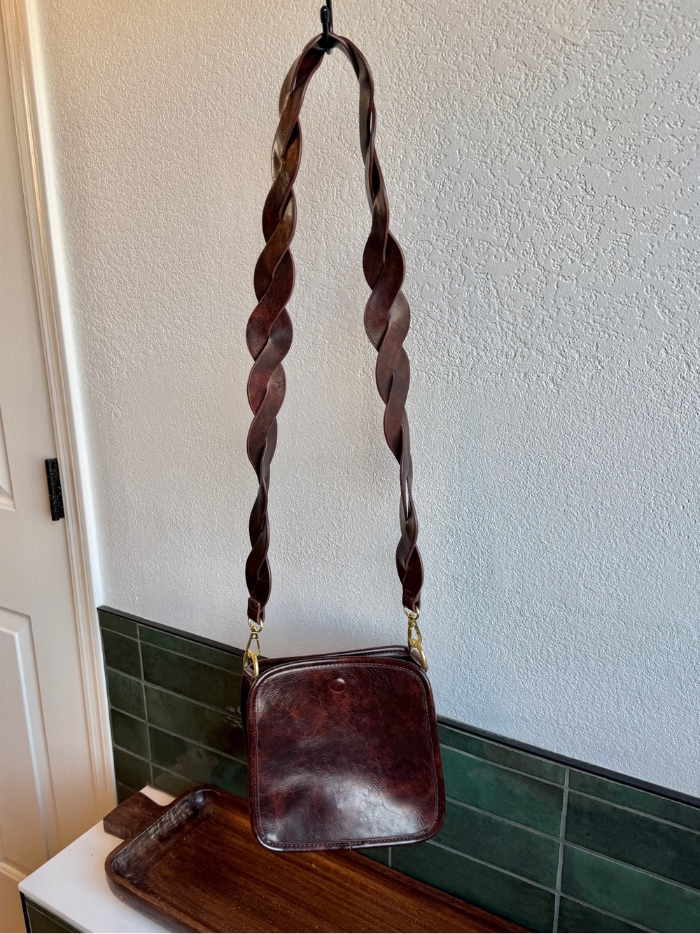 Anthropologie Faux Leather Bag. Beautiful braided strap. New. Never used. - Picture 2 of 7
